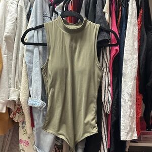 Klassy Network Brami Olive Green Sleeveless Mock Neck Bodysuit
